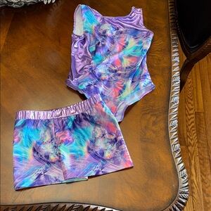 Vibrant Purple and Multicolor Kids  Gymnastics Outfit